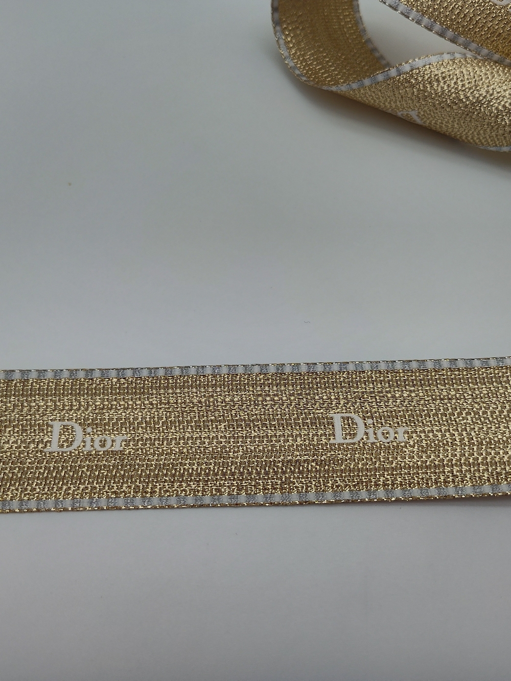 CHRISTIAN DIOR Gold Metallic Logo Ribbon 5 Yards 1.5" Wide Gift Wrap Trim Bride